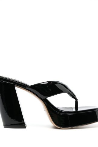 GIA BORGHINI Black Glossy Finish Square Toe Sandals In Leather Woman