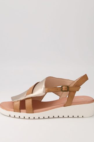 Django & Juliette Macaela Dj Champagne Dk Tan White Sole Leather Champagne Dk Tan White Sole Sandals