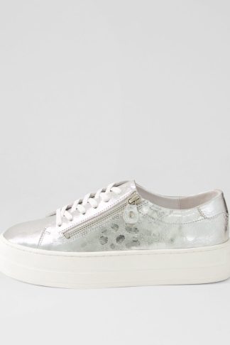 Django & Juliette Shions Dj Silver Leopard Embossed Leather Silver Leopard Sneakers