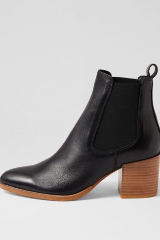 Django & Juliette Zubia Dj Black Natural Heel Leather Black Natural Heel Boots