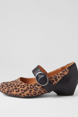 Ziera Candy Heels Tan Leopard-Black | Ziera Shoes