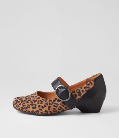 Ziera Candy Heels Tan Leopard-Black | Ziera Shoes